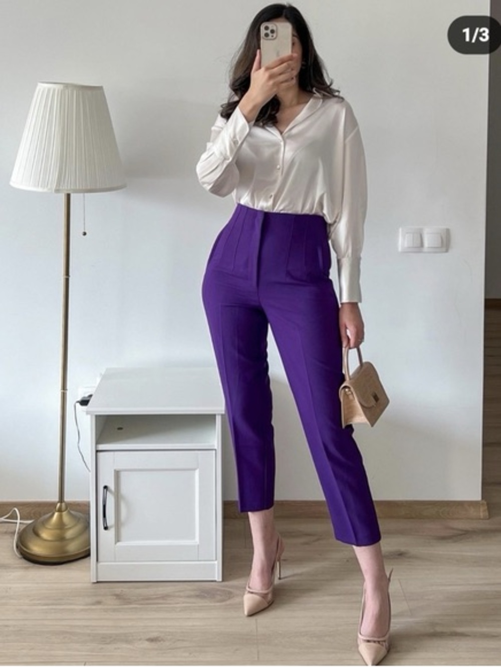 Zara High-Waist Purple Cropped Tapered Pants - Picture 2 of 7